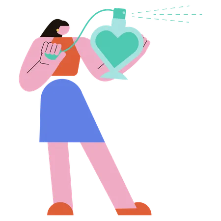 Menina pulverizando perfume  Ilustração