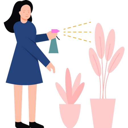 Menina pulverizando regando as plantas  Ilustração