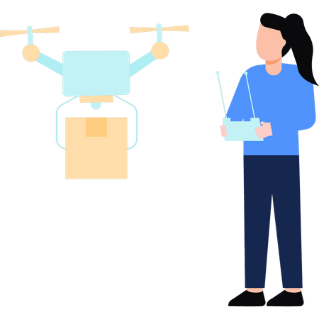 Garota recebendo pacote por drone  Ilustração