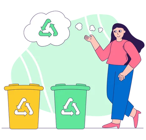 Menina reciclando resíduos  Ilustração