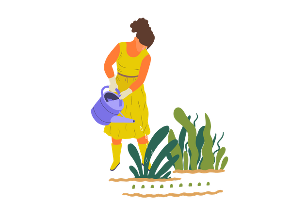 Menina regando para plantar  Ilustração
