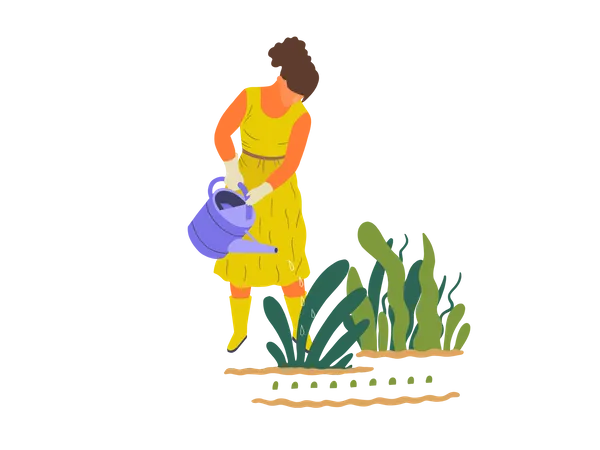 Menina regando para plantar  Ilustração