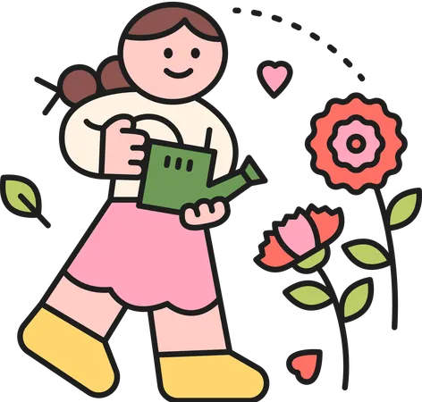 Menina regando planta  Ilustração