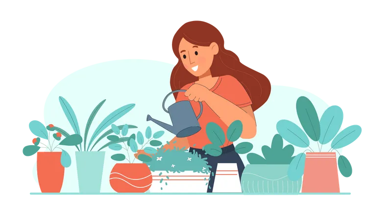 Menina regando planta  Ilustração