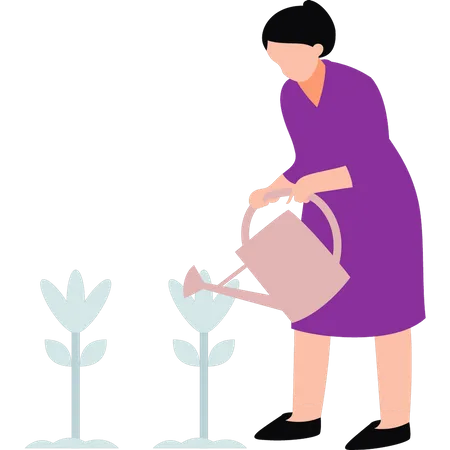 Menina regando planta  Ilustração