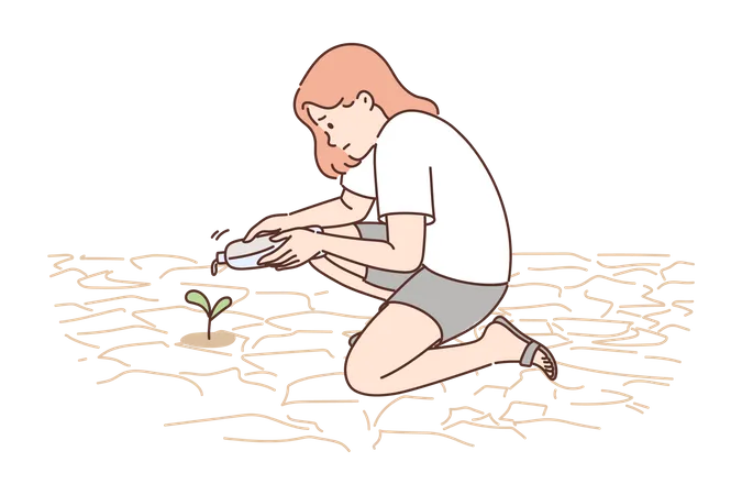 Menina regando planta  Ilustração