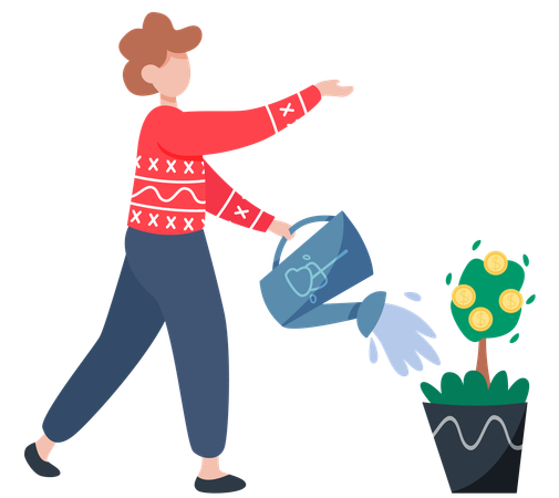 Menina regando planta  Ilustração