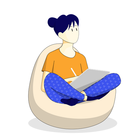 Menina relaxando no saco de feijão  Ilustração