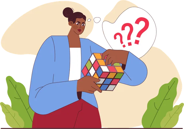 Garota resolvendo cubo de rubiks  Ilustração