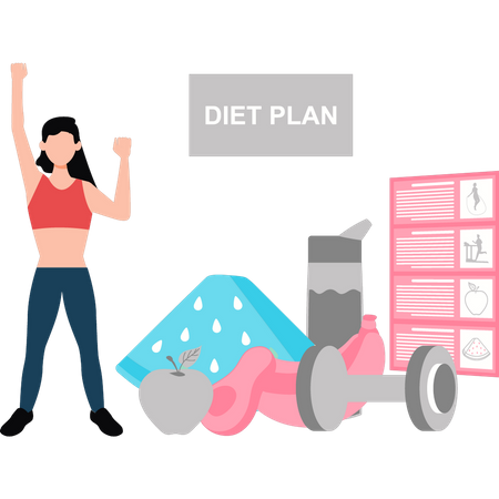 Garota saudável tem um plano de dieta  Ilustração