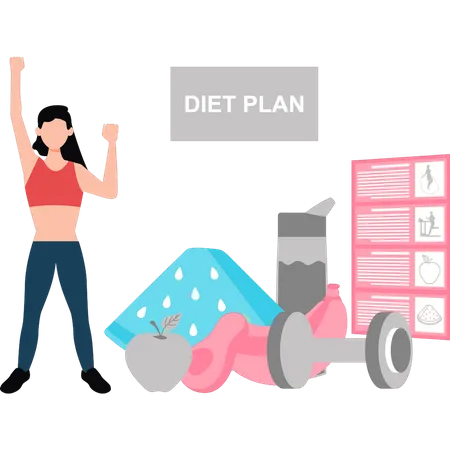 Garota saudável tem um plano de dieta  Ilustração