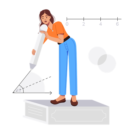 Menina se preparando para exame de geometria  Ilustração