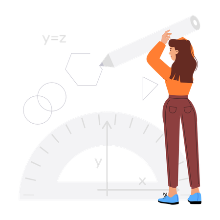 Menina se preparando para teste de matemática  Ilustração