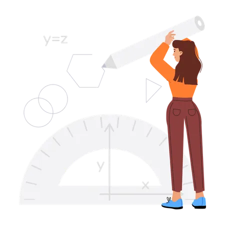 Menina se preparando para teste de matemática  Ilustração