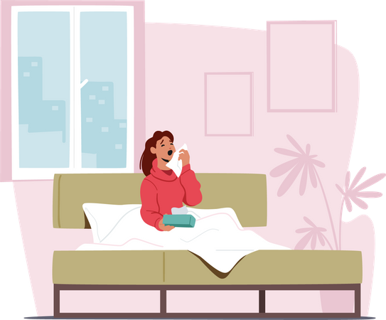 Menina se sentindo doente com infecção viral  Illustration