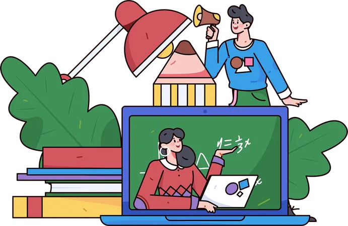 Menina seguindo acadêmicos online  Ilustração