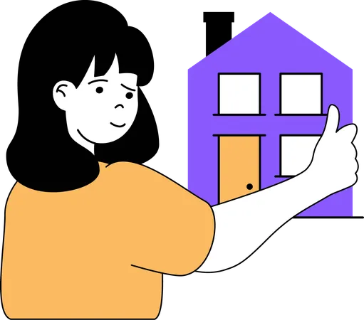 A menina segura a estrutura da casa na mão  Ilustração