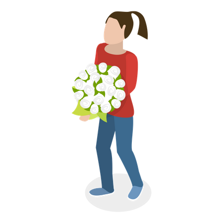 Menina segurando buquês de flores  Ilustração