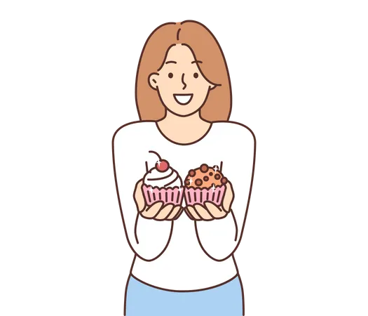 Menina segurando cupcake  Ilustração