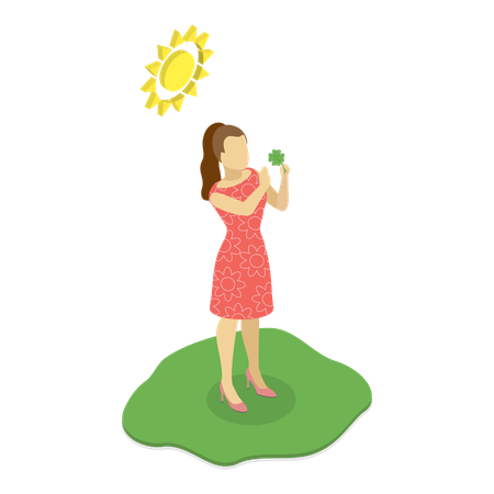 Menina segurando flor  Ilustração