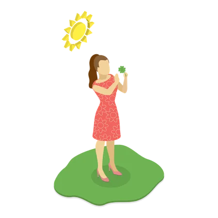 Menina segurando flor  Ilustração