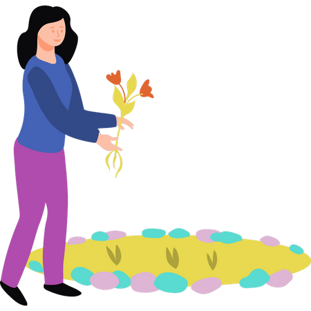 Menina segurando flor  Ilustração