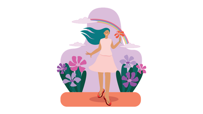 Menina segurando flor  Ilustração