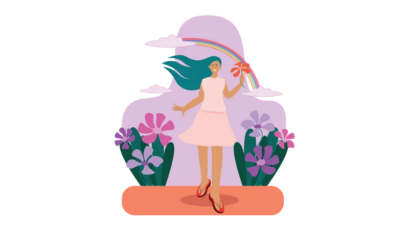 Menina segurando flor  Ilustração