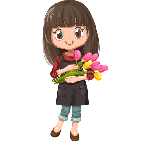 Menina segurando flores  Ilustração