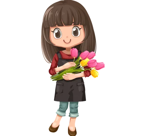 Menina segurando flores  Ilustração