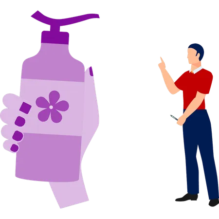 Mão de menina segurando o frasco de spray de fragrância  Ilustração