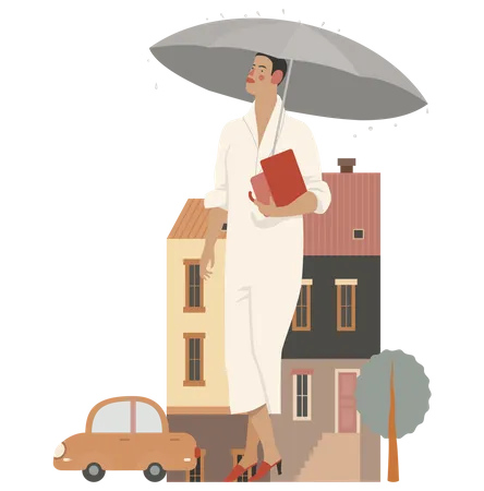 Menina segurando guarda-chuva  Ilustração