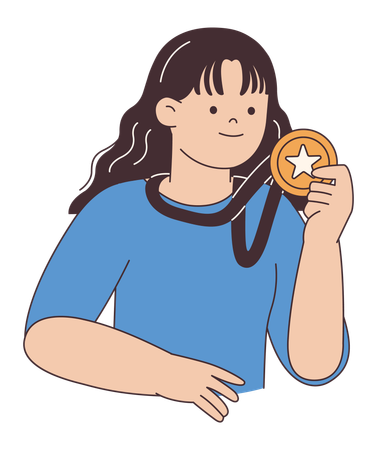 Menina segurando medalha  Ilustração