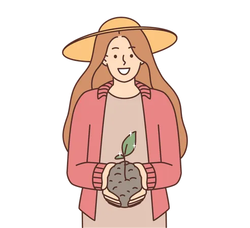 Menina segurando planta  Ilustração
