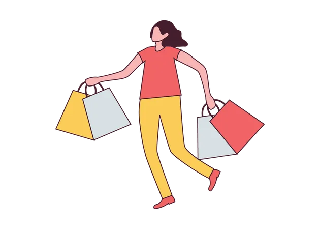 Menina segurando sacola de compras  Ilustração