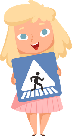 Menina segurando a placa de trânsito  Ilustração