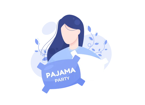 Banner Colorido Da Festa Do Pijama Com Voce Convidado Para A Festa Do Pijama Linda Garota Com Almofadas E Com Texto Projeto Plano Azul E Branco Ilustração