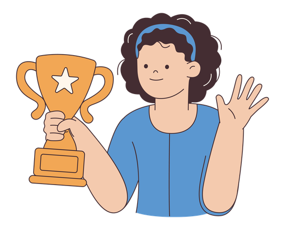 Menina segurando troféu em comemoração  Ilustração