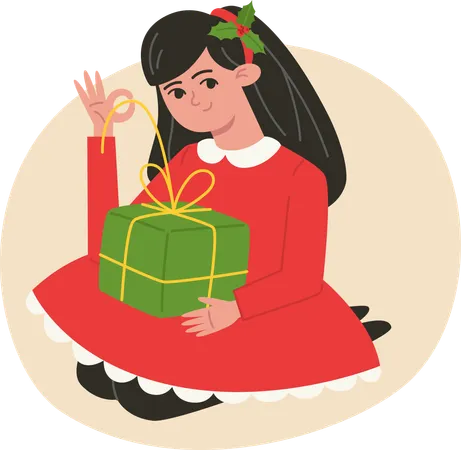 Menina segurando um presente de Natal  Ilustração