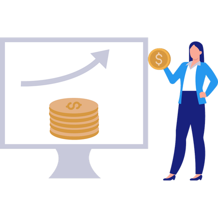 Menina segurando uma moeda de dólar  Ilustração