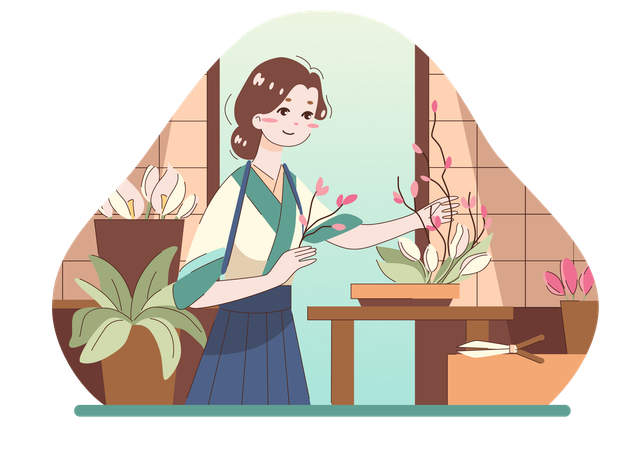 Menina segurando um bastão de flores  Ilustração