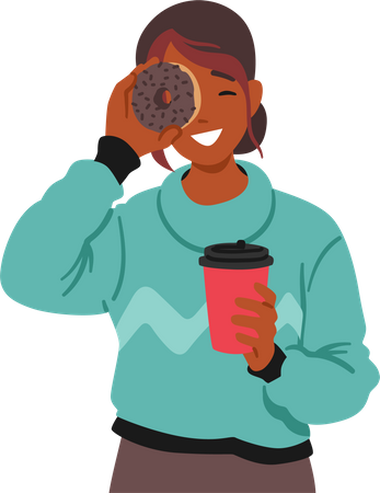 Menina segurando uma xícara de café  Ilustração
