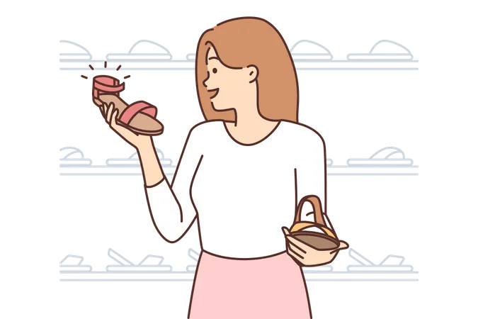 Menina selecionando sapatos  Ilustração