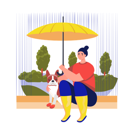 Menina sentada com seu cachorro no parque  Illustration