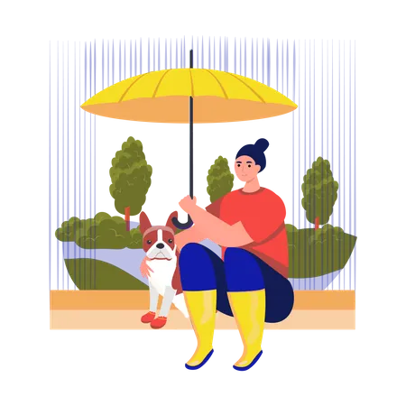 Menina sentada com seu cachorro no parque  Illustration