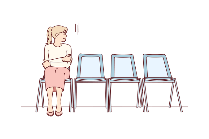 Menina sentada na sala de espera  Ilustração