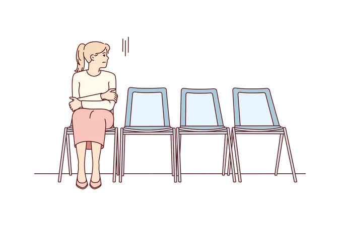 Menina sentada na sala de espera  Ilustração