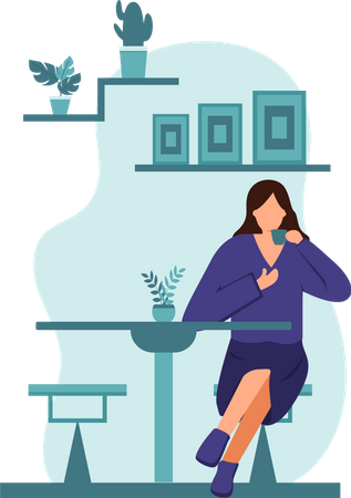 Menina sentada no café  Ilustração