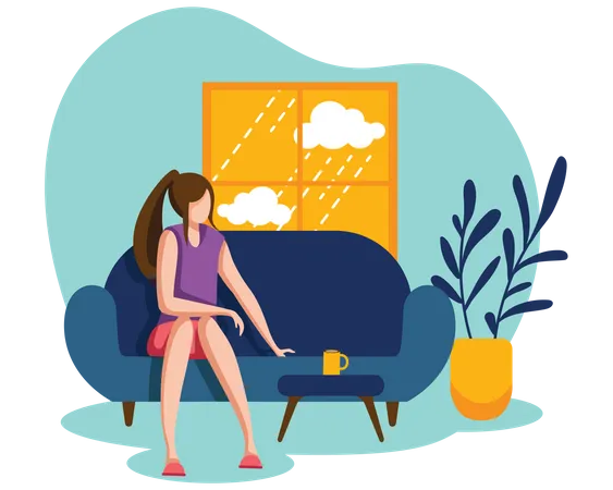 Menina sentada no sofá  Ilustração