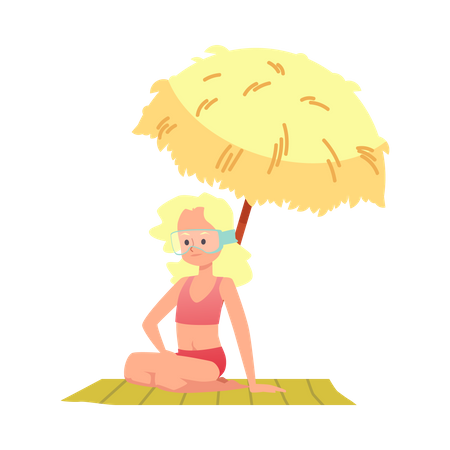 Menina sentada sob o guarda-sol  Ilustração